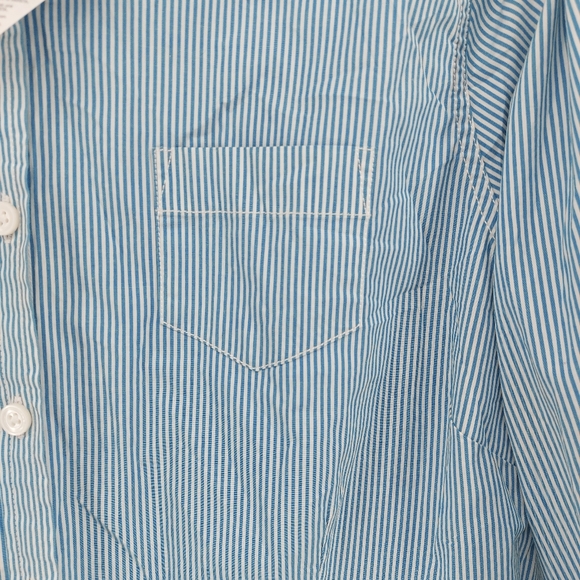 L.L. Bean Striped Button Up Blue/White Shirt Floral Neck/Cuffs Oxford Shirt - Picture 5 of 10